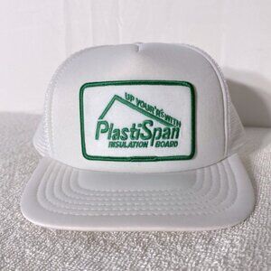 Vintage White Green Embroidered PlastiSpan Mesh Back Snap Back Trucker Hat